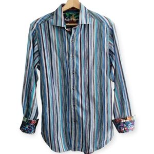 Robert Graham Men's Classic Fit Blue Striped Button Up Small